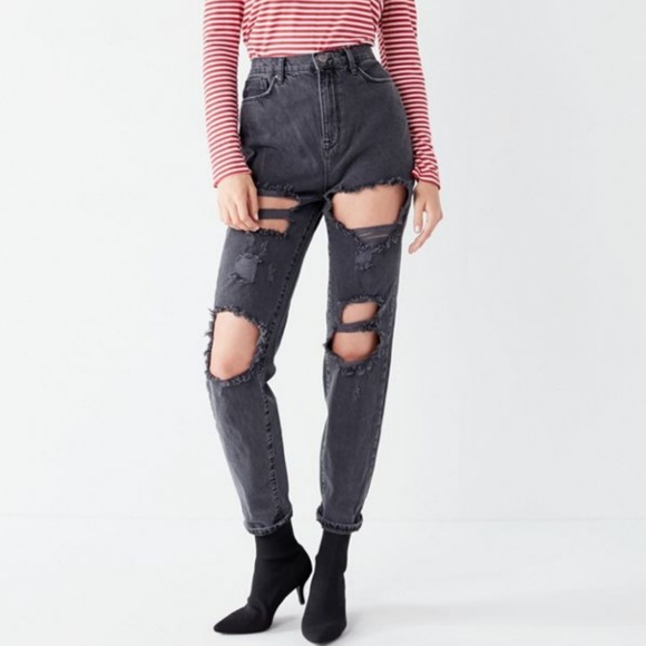 black destroyed mom jeans